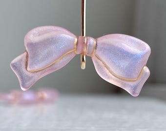 Milky Pink Gold Carved Acrylic Bow Beads 29mm (8)