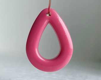 Pink Acrylic Teardrop Pendant Drop Hoop Pieces 30mm (10)