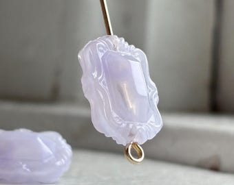 Carved Purple Lilac White Acrylic Rectangle Gem Beads 18mm (12)
