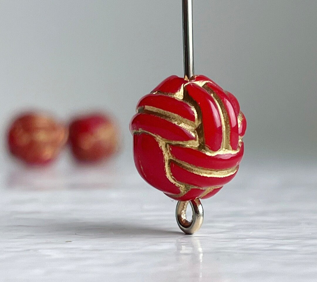 Carved Red Gold Round Acrylic Knot Beads 10mm 20 Etsy