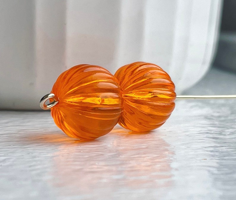 Vintage Lucite Orange Fluted Round Melon Beads 14mm 12 image 4