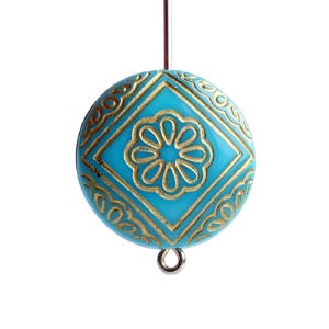 Gesneden geëtst turkoois goud acryl muntkussen kralen 21 mm (10)