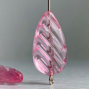Pink Acrylic Drop Beads Flat Ridged Teardrop 24mm 16 image 1
