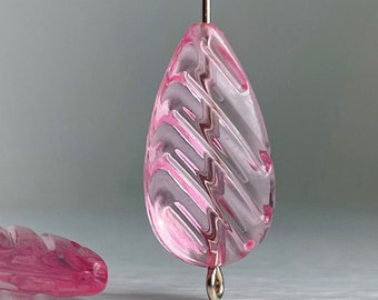 Pink Acrylic Drop Beads Flat Ridged Teardrop 24mm (16)