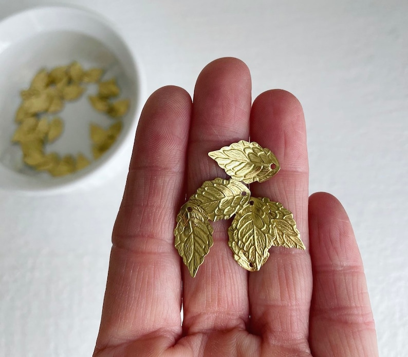 Gold Plated Brass Curved Leaf Charms Pendants 18mm 20 image 2