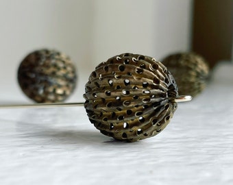 Vintage Fluted Round Steel Mesh Beads Corrugated Melon Aged Bronze 17mm (6)