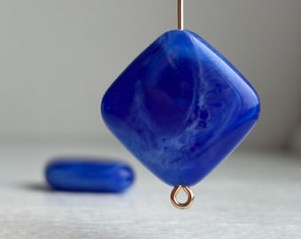 Acryl Royal Blau Weiß Marmoriert Quadrat Diamant Perlen 23 mm (10)