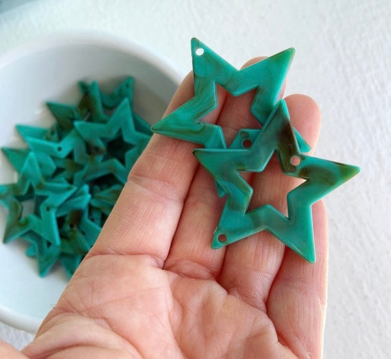 マーブルターコイズアクリルスターコネクターピースダブルドリル45 mm