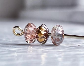 Vintage Czech Glass Fluted Saucer Spacer Crystal Rose Gold Beads 7mm (20)