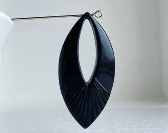 Vintage Black Carved Retro Lucite Oval Hoop Pendant Beads 50mm (4) Top Side Drilled