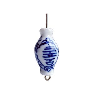 Hand Painted Porcelain Blue White Oval Chinoiserie Beads 19x12mm (2)