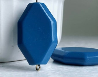 Chunky Beveled Blue Flat Acrylic Oval Beads 34mm (6)