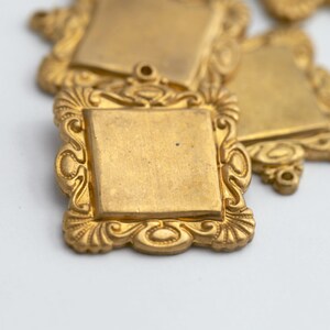 Vintage Raw Brass Square Pendant Frame Settings 25mm 2 image 5