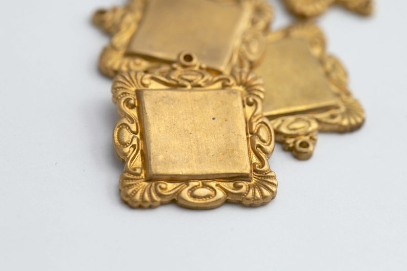 Vintage Raw Brass Square Pendant Frame Settings 25mm 2 image 5