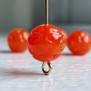 Vintage Carnelian Orange Carved Etched Round Lucite Beads 10mm (20)