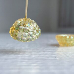 Vintage Yellow Glitter Lucite Bead Caps Dome Beads 15mm 12 image 3