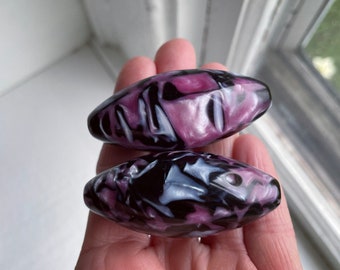 Vintage Chunky Marbled Oval Resin Statement Beads Black Pink White Shimmer 55mm (2)