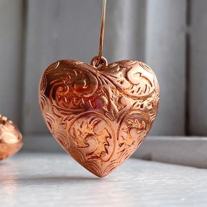 Chunky Vintage Copper Ornate Puffed Heart Pendant Beads 32mm Ornate (2)