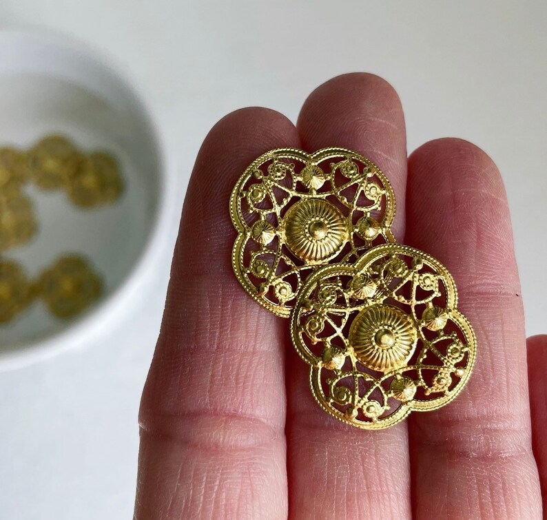 Raw Brass Stamping Curved Floral Filigree Findings 20mm 8 image 2