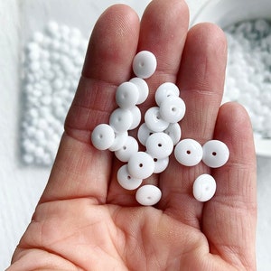 Vintage White German Glass Spacer Disc Beads 8x3mm 20 image 2