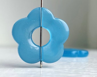 Blue Acrylic Semi-Translucent Flower Beads 26mm (8)