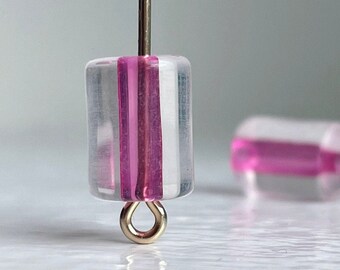 Crystal Clear Hot Pink Core Acrylic Tube Barrel Beads 10mm (20)