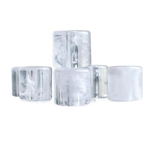 Crystal White Acrylic Marbled Barrel Tube Beads 10mm (16)