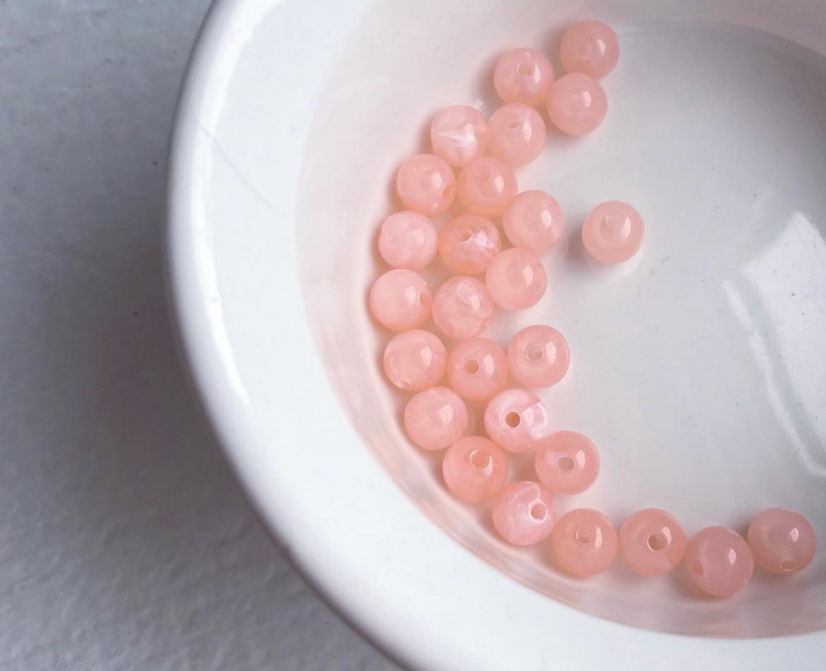 25 Perles Acryliques Rondes Marbrées Mauve/blanc - 8mm - Neuf Pour Création Bijoux