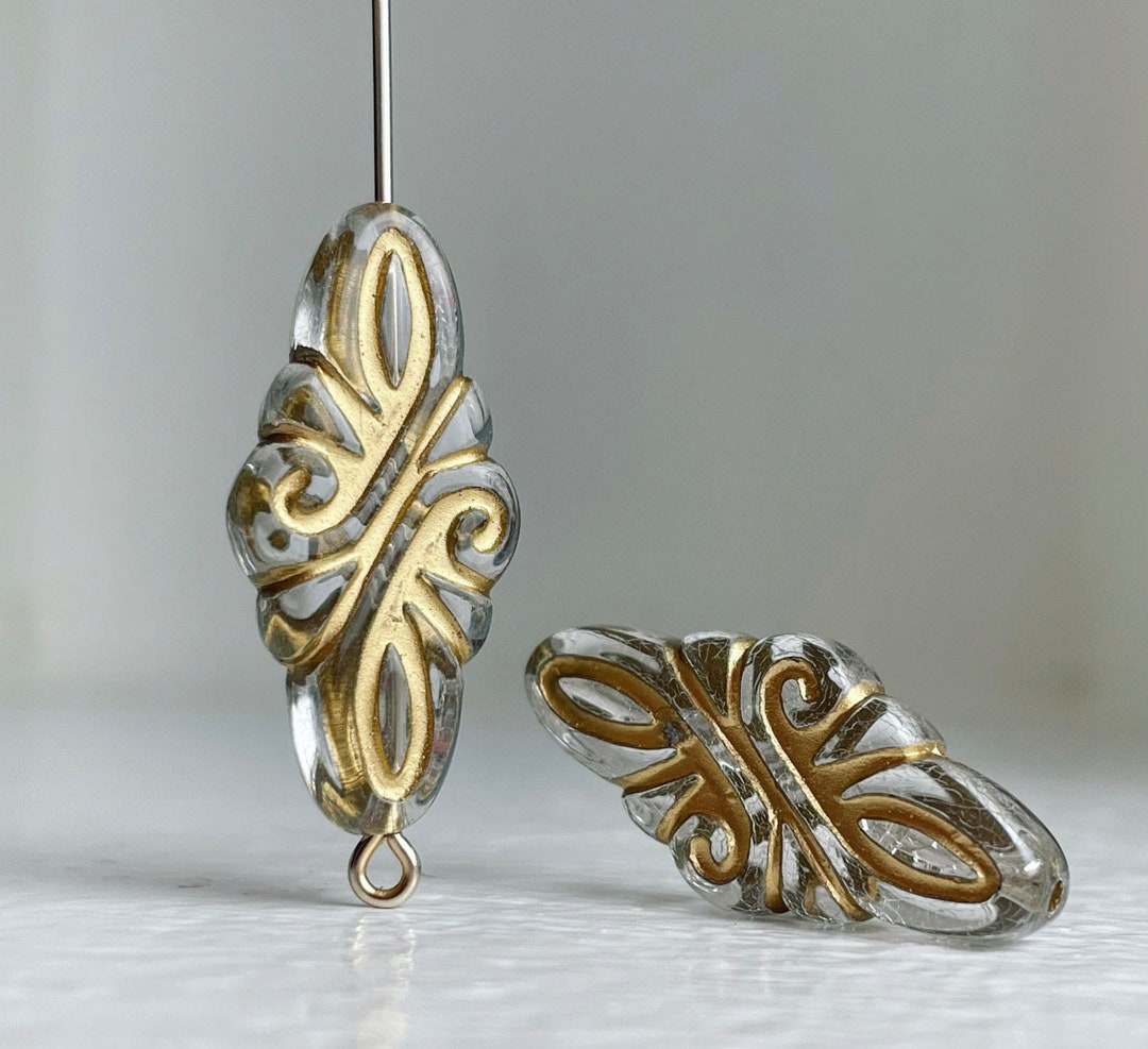 Carved Crystal Clear Gold Inlay Flat Oval Arabesque Acrylic Beads ...