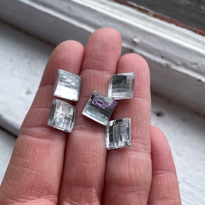 Vintage Cristal Plata Cuadrado Lucite Gem Facetado Cabujones Flatbacks 10mm (20) Disco Cabs