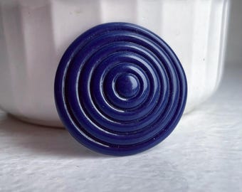 Vintage Navy Blue Lucite Layered Deco Round Circles Cabochons Cabs 34mm (4)