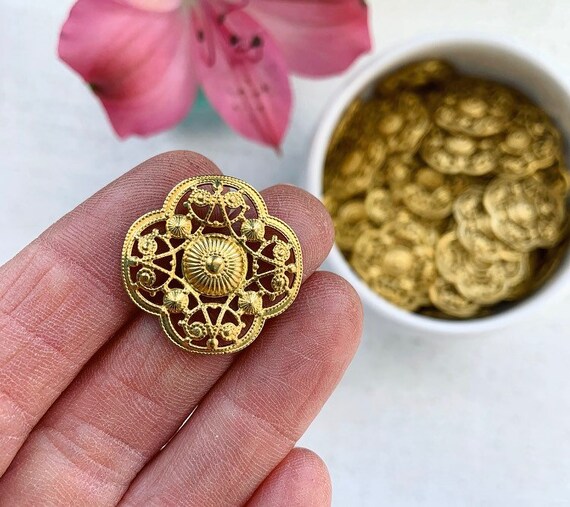 Raw Brass Stamping Curved Floral Filigree Findings 20mm 8 | Etsy