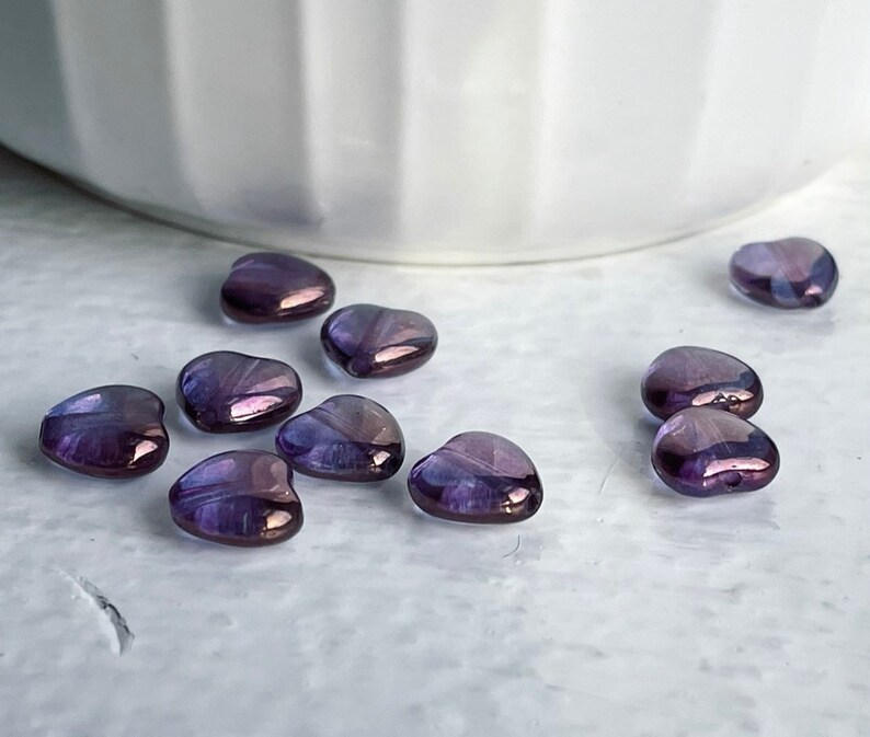 Czech Glass Amethyst Heart AB Fire Polished Beads 8mm 20 image 4