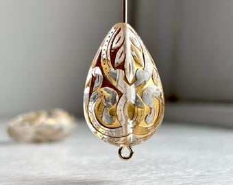 Chunky Crystal Clear Gold Etched Teardrop Acrylic Chubby Drop Beads 26mm (6)