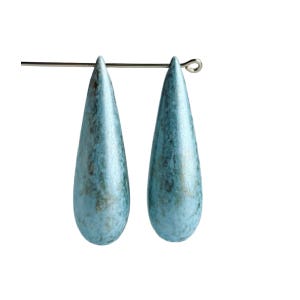 Vintage Blue White Gold Washed Lucite Drop Teardrop Pendant Beads 40mm (6) Italy