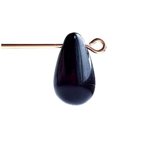 Vintage Czech Glass Jet Black Drop Pendant Beads 15x9mm (10)