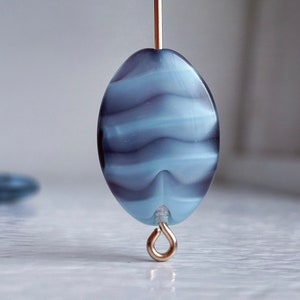 Vintage Czech Glass Blue Marbled Flat Oval Beads 19mm (6)