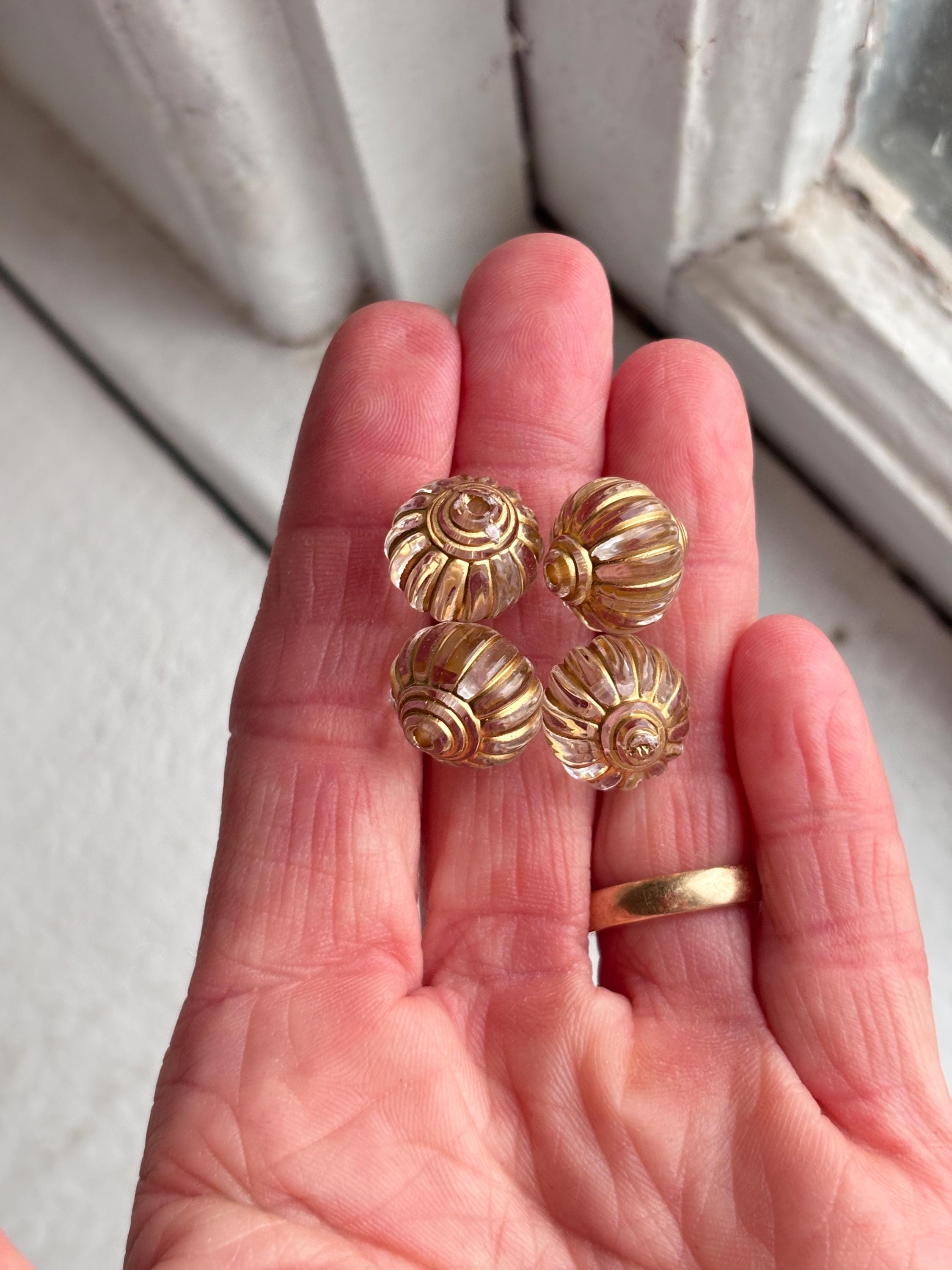 Crystal Gold Inlay Fluted Acrylic Lantern Beads Gilded Corrugated 14mm ...