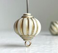 Acrylic Beads Ivory Gold Fluted Lantern 14mm Ornate Carved (12)