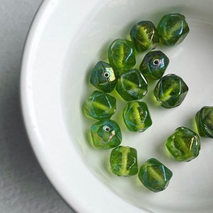 Vintage India Glass Green Baroque Nugget Beads AB 13mm 10 image 3