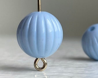16 Medium Blue Fluted Round Acrylic Beads 12mm