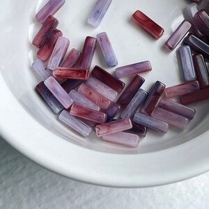 Vintage Lucite Rectangle Tube Beads Marbled Amethyst Purple White 13mm 30 beads image 6