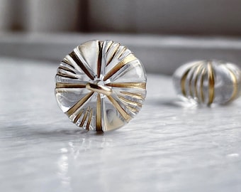 Contas de acrílico caneladas e achatadas em formato de melão, com detalhes em cristal dourado, 12 mm (20 unidades)