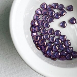 Czech Glass Amethyst Heart AB Fire Polished Beads 8mm 20 image 8
