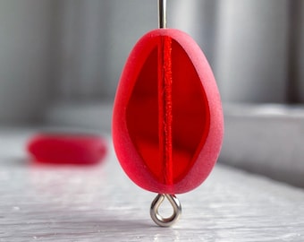 Vintage Czech Glass Red Table-Cut Teardrop Drop Beads 17mm (6)