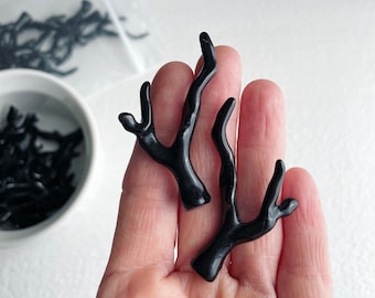 Jet Black Acrylic Twig Branch Pendants Drops Charms 50mm (6)