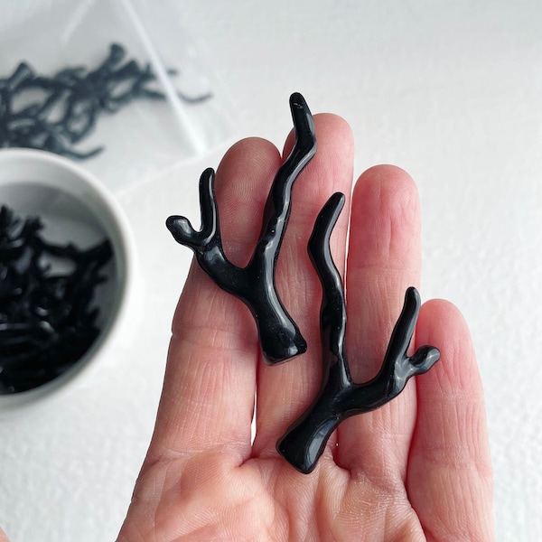 Jet Black Acrylic Twig Branch Pendants Drops Charms 50mm (6)