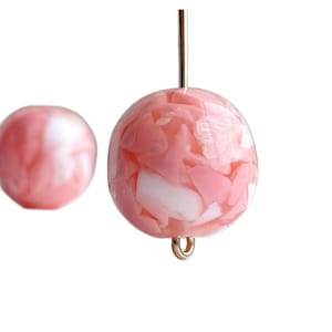 Round Pink White Confetti Resin Beads 16mm (10)