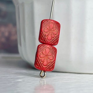 Etched Red Gold Acrylic Rectangle Beads Carved Beads 12mm 30 image 4