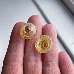 Vintage Yellow Glitter Lucite Bead Caps Dome Beads 15mm 12 image 2